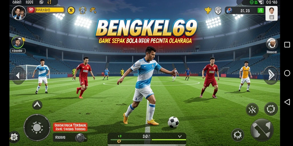 Tampilan gameplay BENGKEL69 dengan suasana pertandingan sepak bola yang seru.