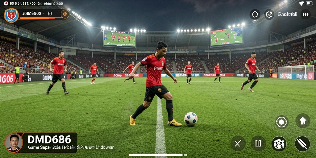 Gameplay DMD686 menampilkan aksi sepak bola yang mendebarkan.