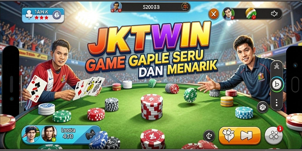Gameplay seru dalam game Gaple JKTWIN dengan tampilan warna-warni.