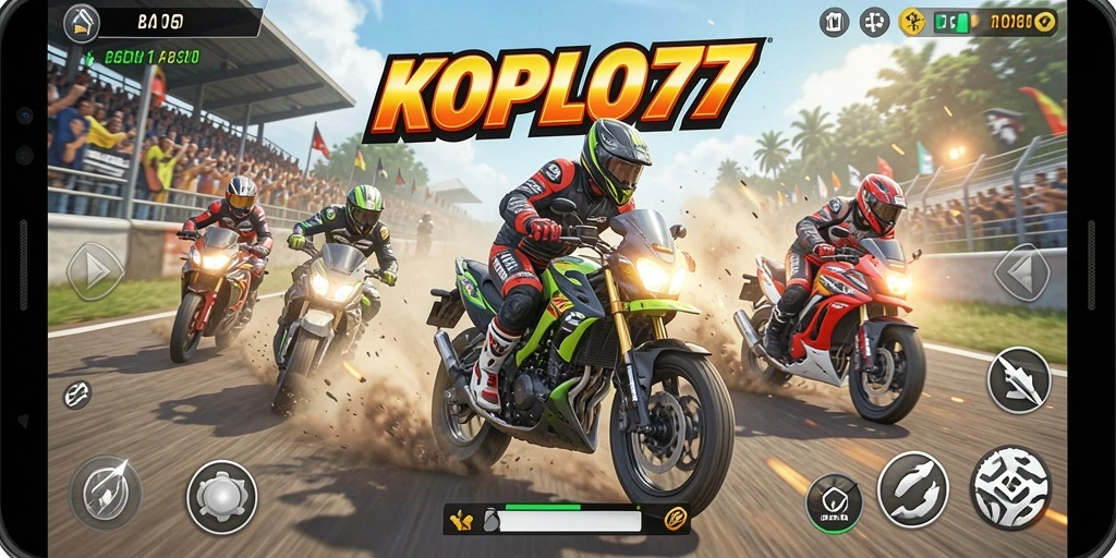Tampilan gameplay KOPLO77 dengan balapan motor yang seru.