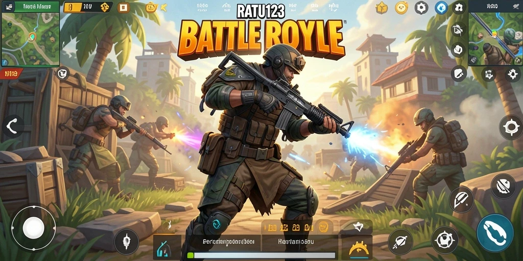Screenshot utama RATU123 menampilkan aksi seru di arena Battle Royale.