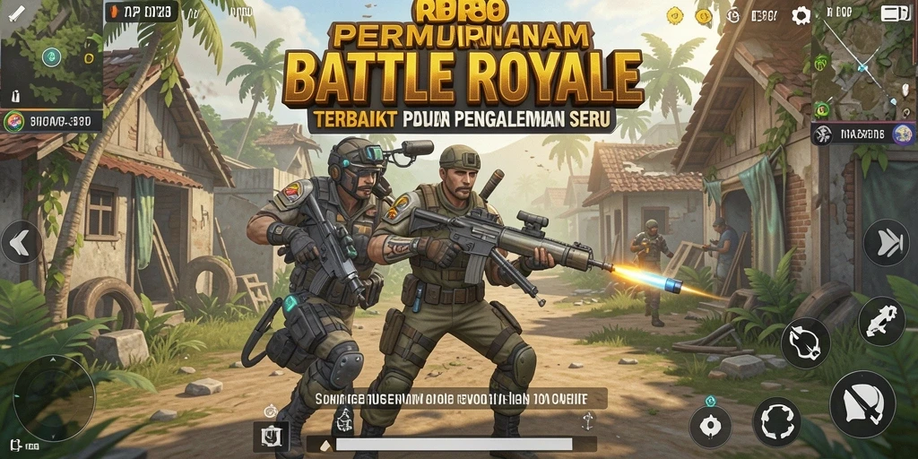 Screenshot utama RP8 menampilkan pertempuran intens di arena Battle Royale.