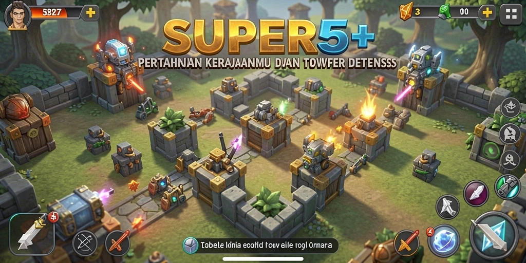 Gameplay menegangkan di SUPER5 dengan strategi menara yang menantang.